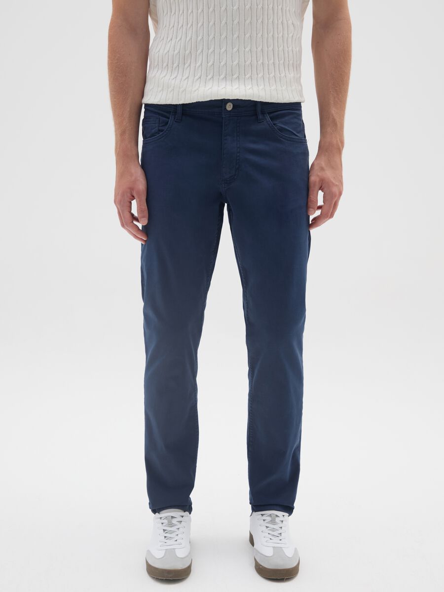 Blue slim fit cotton trousers_1