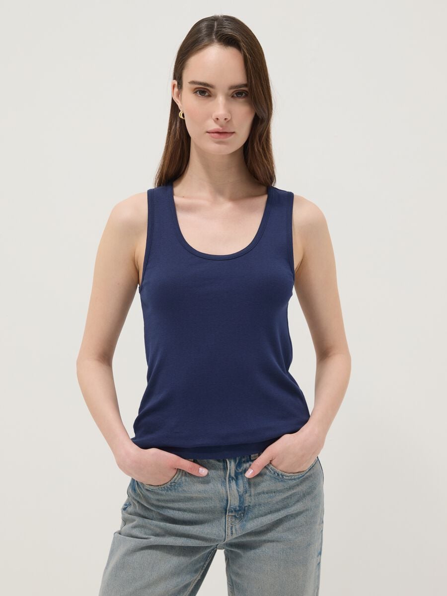 Canottiera blu in puro cotone_0
