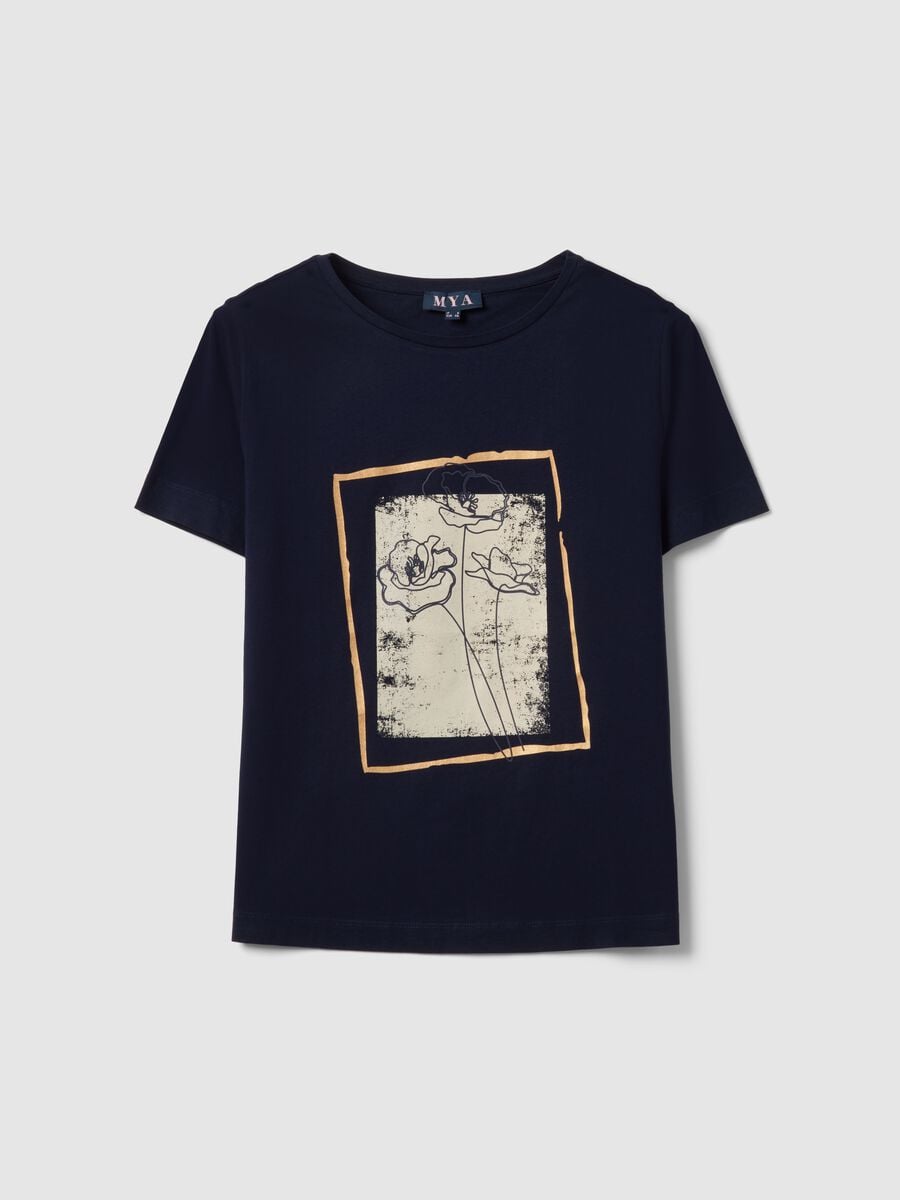 Blue short-sleeve pure cotton printed T-shirt, regular fit_4