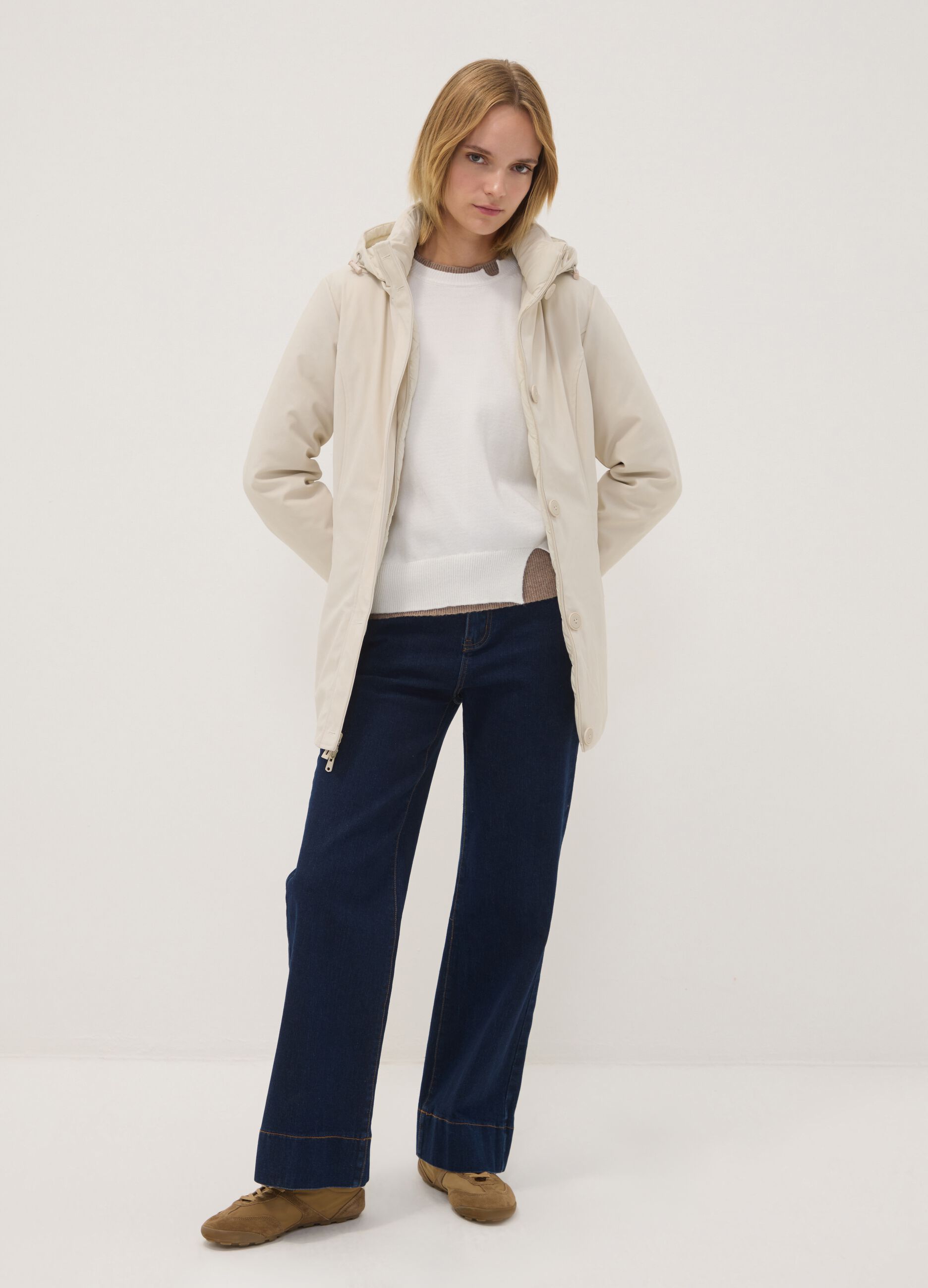 Sand hooded parka in stretch fabric, regular fit