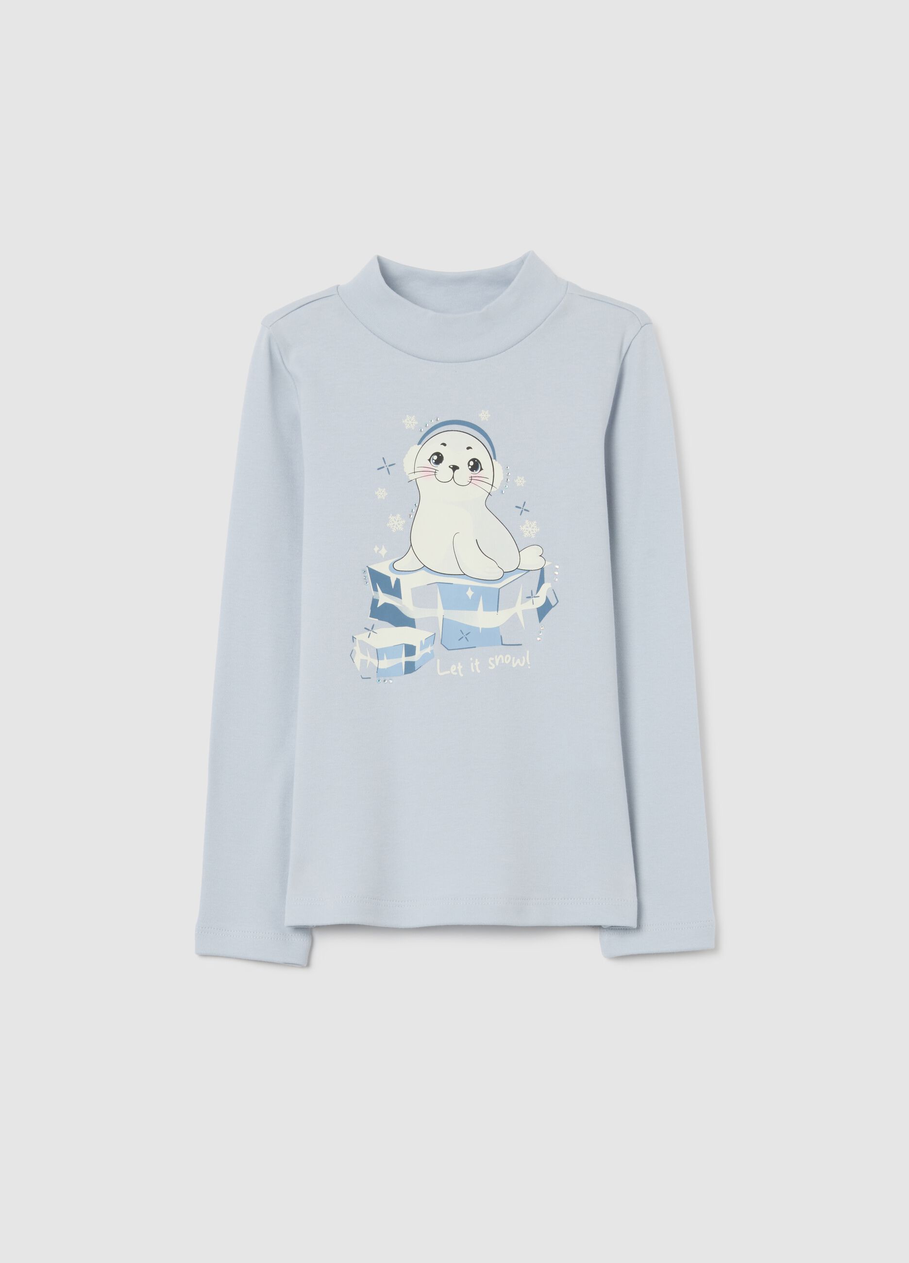 Girls&rsquo; blue cotton T-shirt regular fit with print