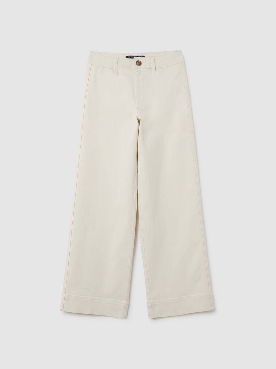 Wide beige denim women's trousers_4
