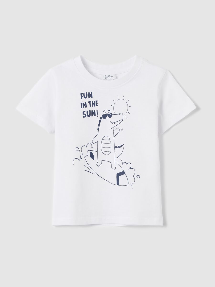 Cotton T-shirt with "Fun in the sun!" crocodile print_0
