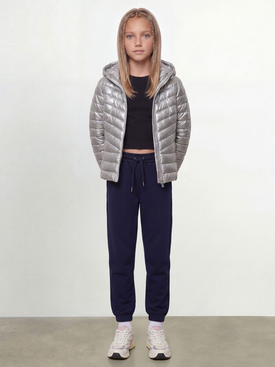 Giacca Ultralight imbottita grigia con cappuccio e zip per ragazza_1