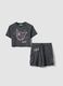 Grey cotton relaxed shirt and shorts set for girls featuring Kuromi_3