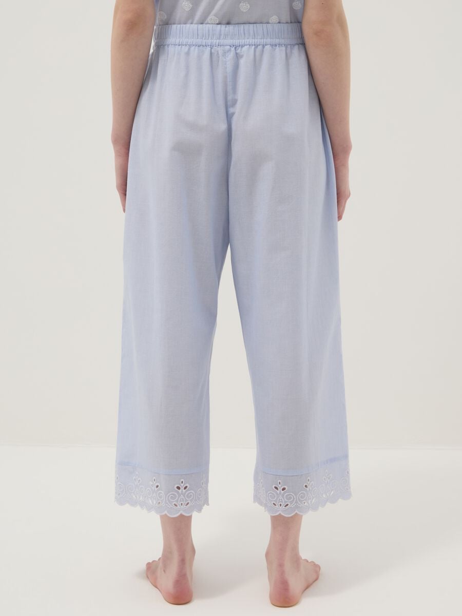 Pantaloni pigiama azzurri in puro cotone con fondo traforato regular fit_2