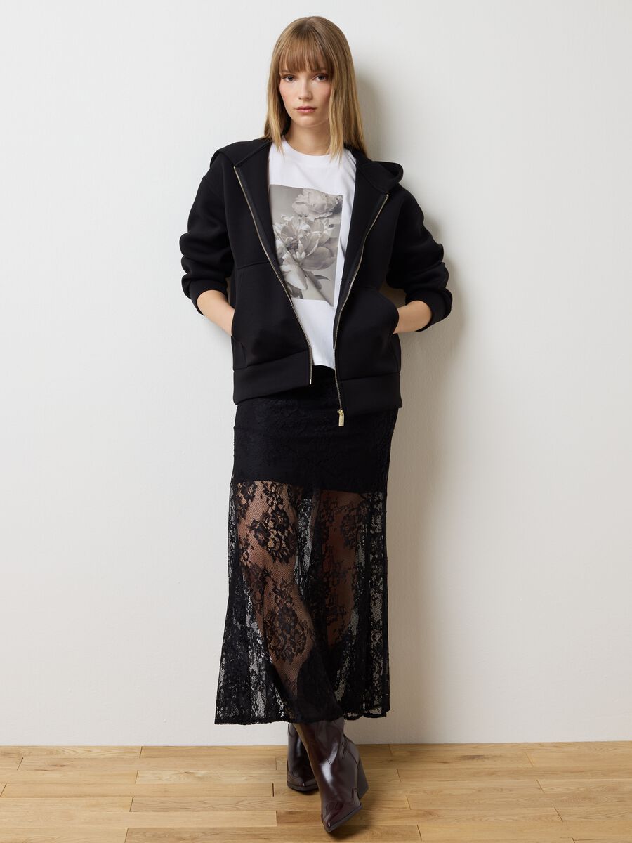 Long black skirt with lace details_0