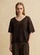 Maglia in misto lyocell e lino marrone oversize fit con scollo a V_2