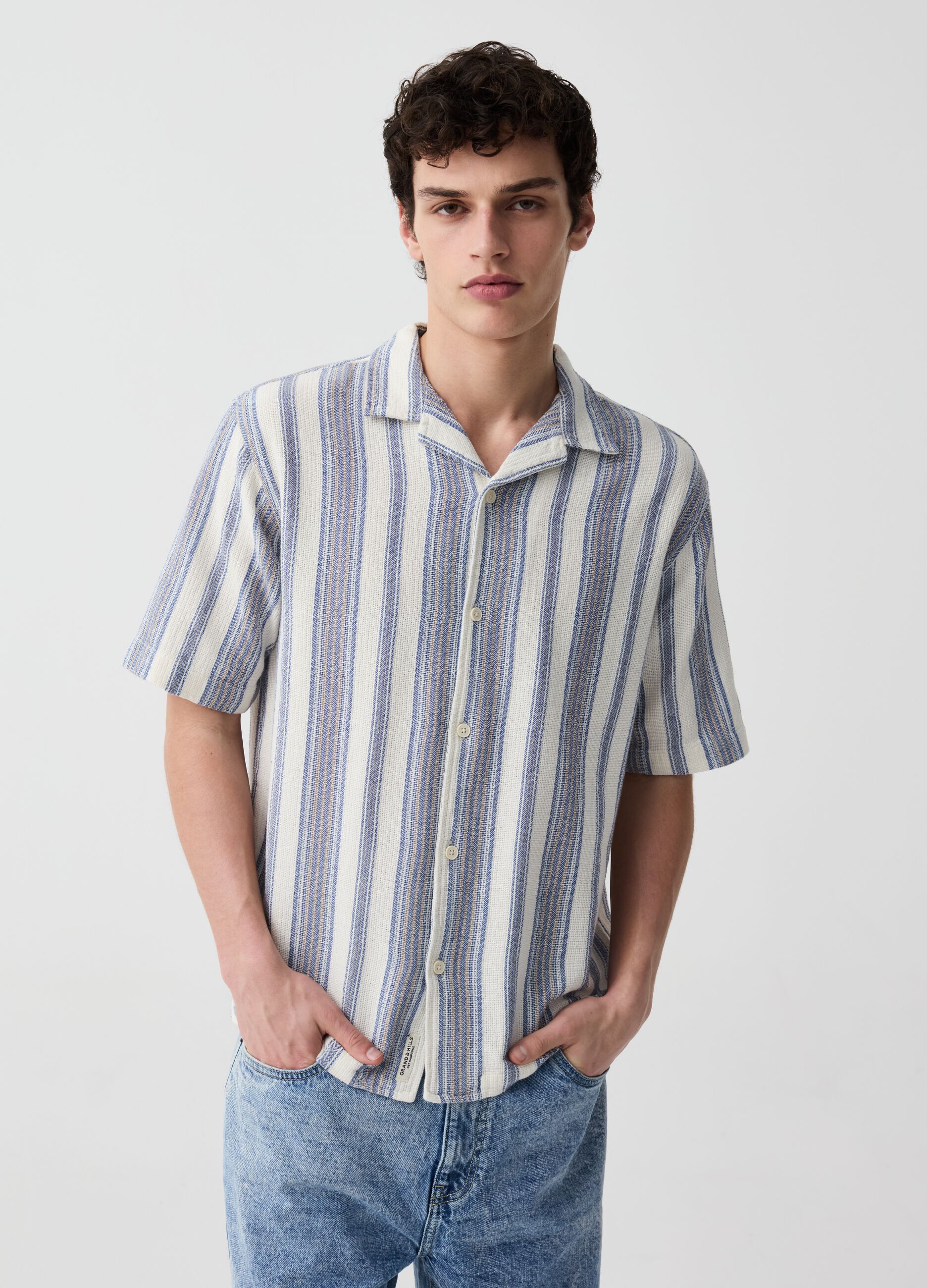 Ovs Camicia garzata a righe con maniche corte