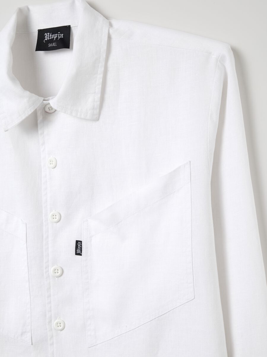 100% Linen Cargo Shirt White_7