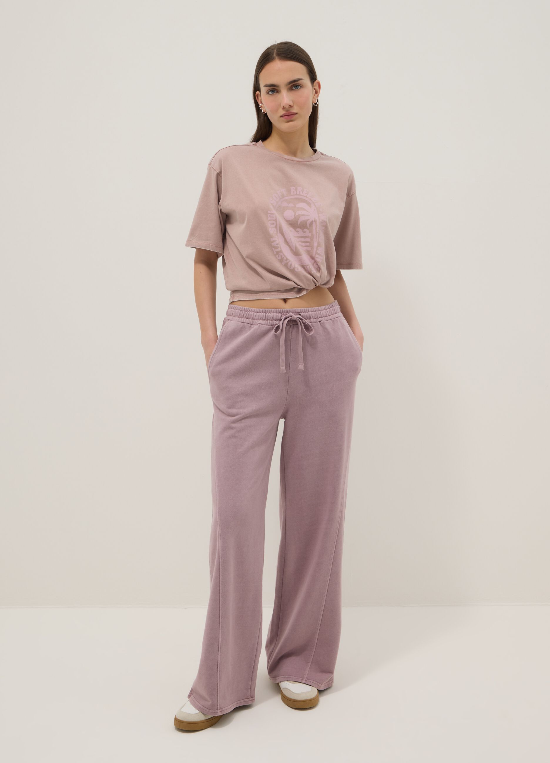 Pink wide leg pure cotton jogger trousers
