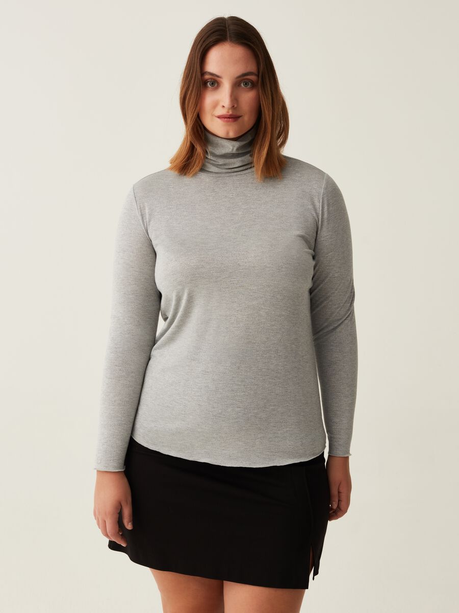 T-shirt a collo alto in lurex Curvy_1