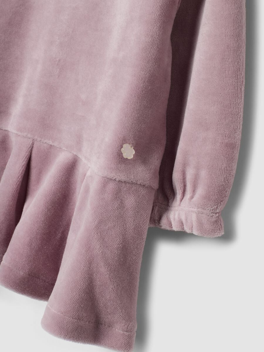 Mauve purple organic cotton-blend dress with embroidery and ruffle hem_3