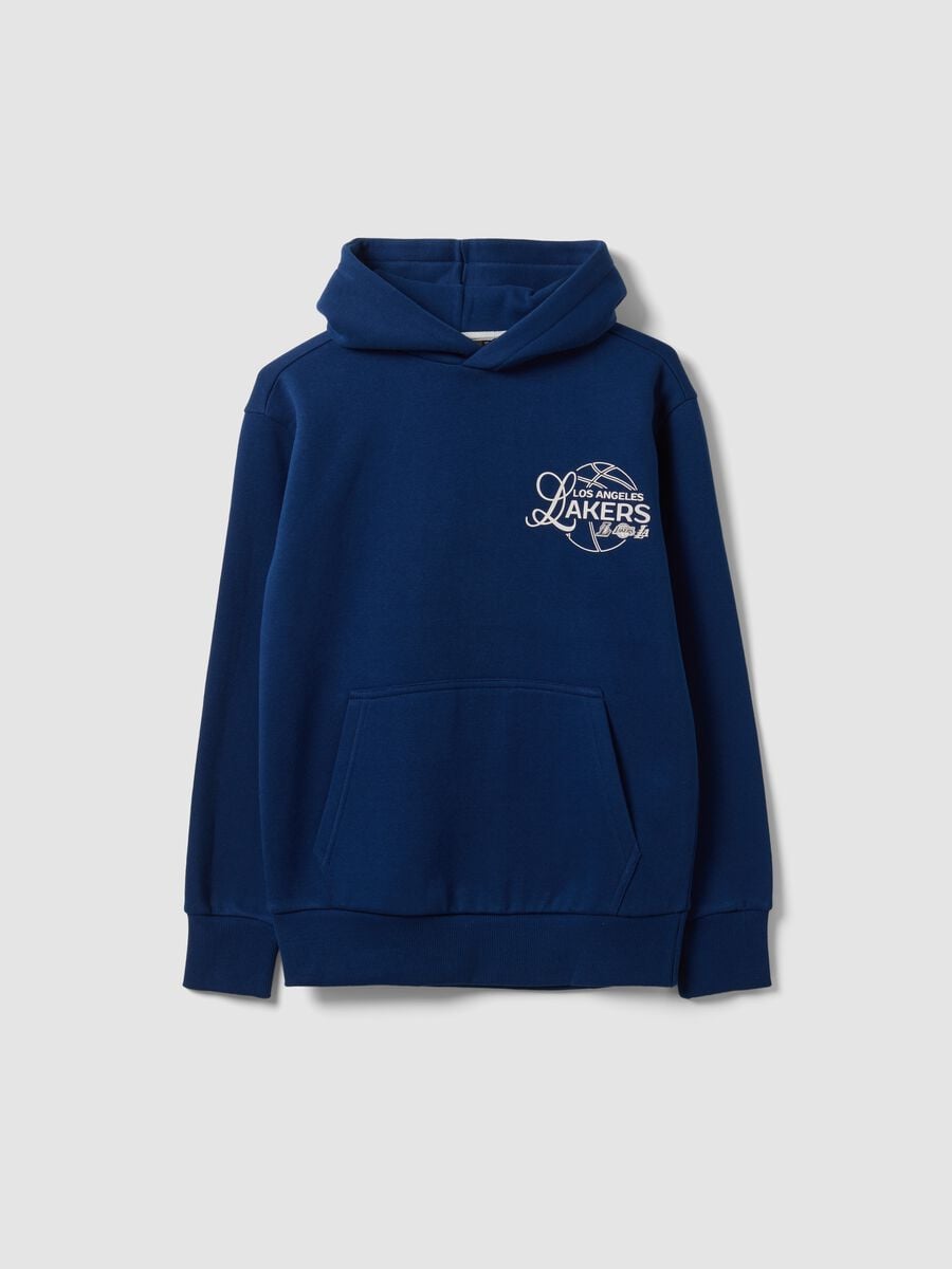 Felpa blu con cappuccio in misto cotone con stampa Lakers per ragazzo_0