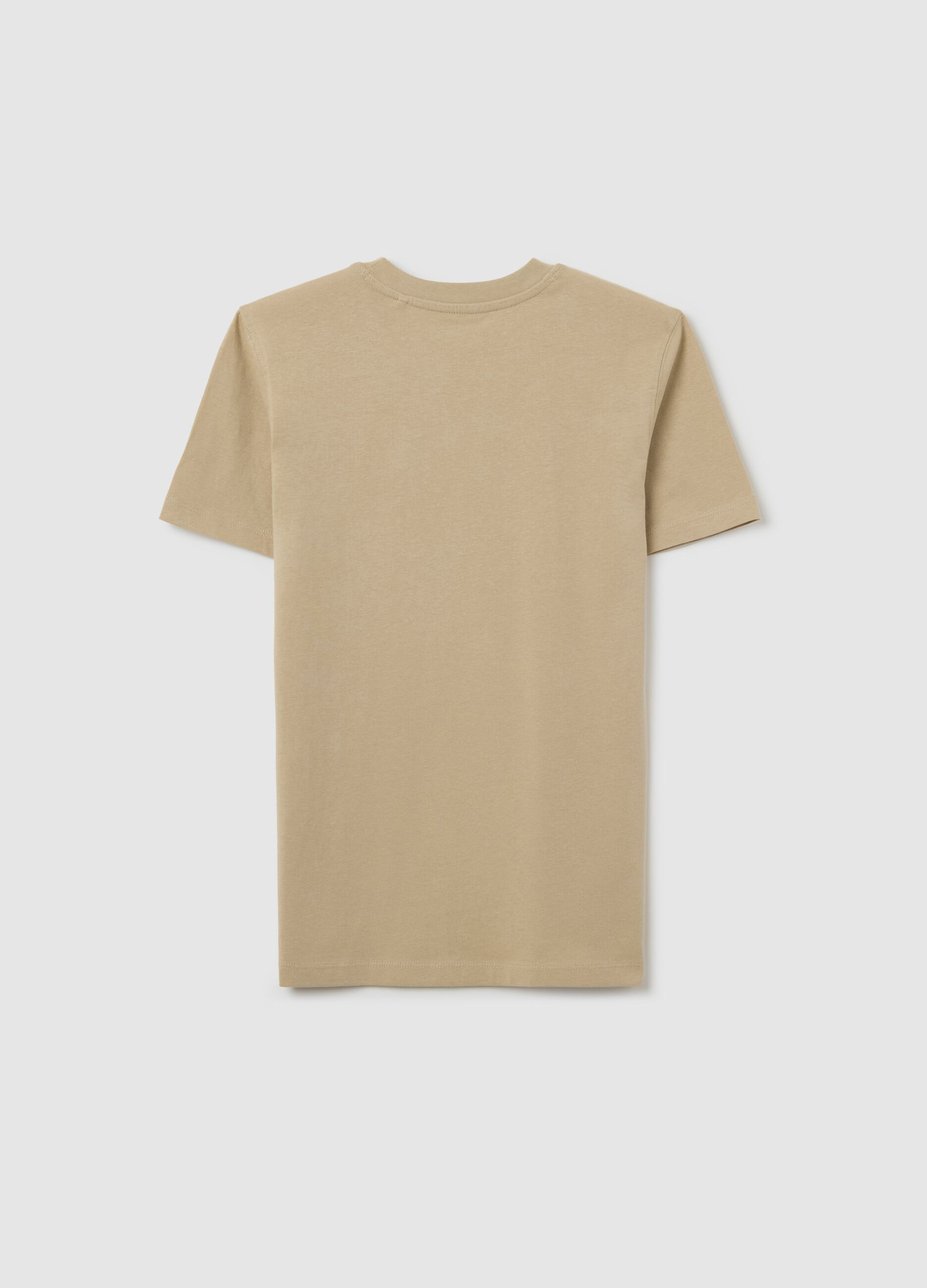 Beige cotton T-shirt with lettering print