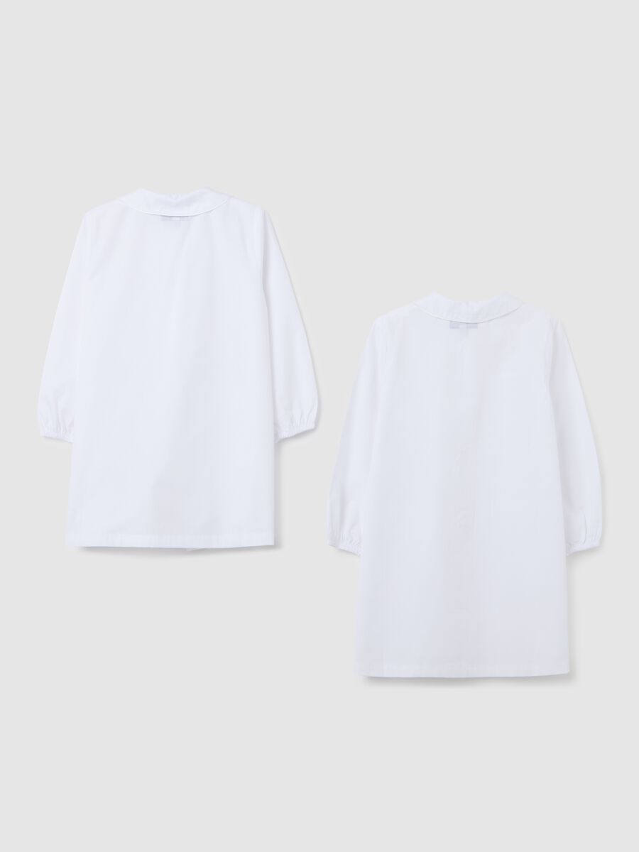 Girls' School Smock in White Cotton Blend with Buttons_1