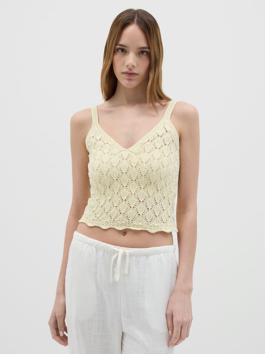 Short Beige Cotton Tank Top_1