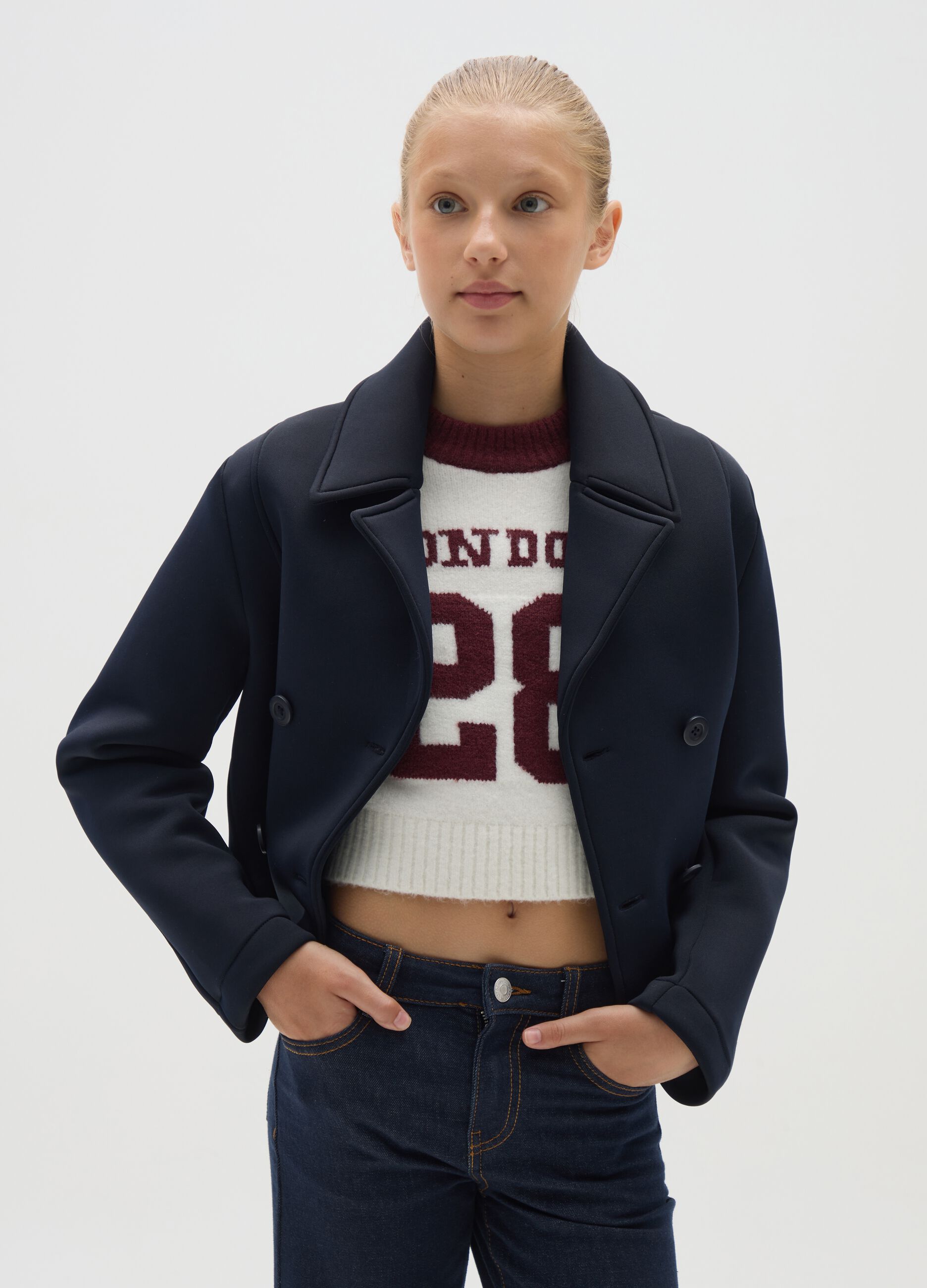 Girls' jacket in blue stretch fabric