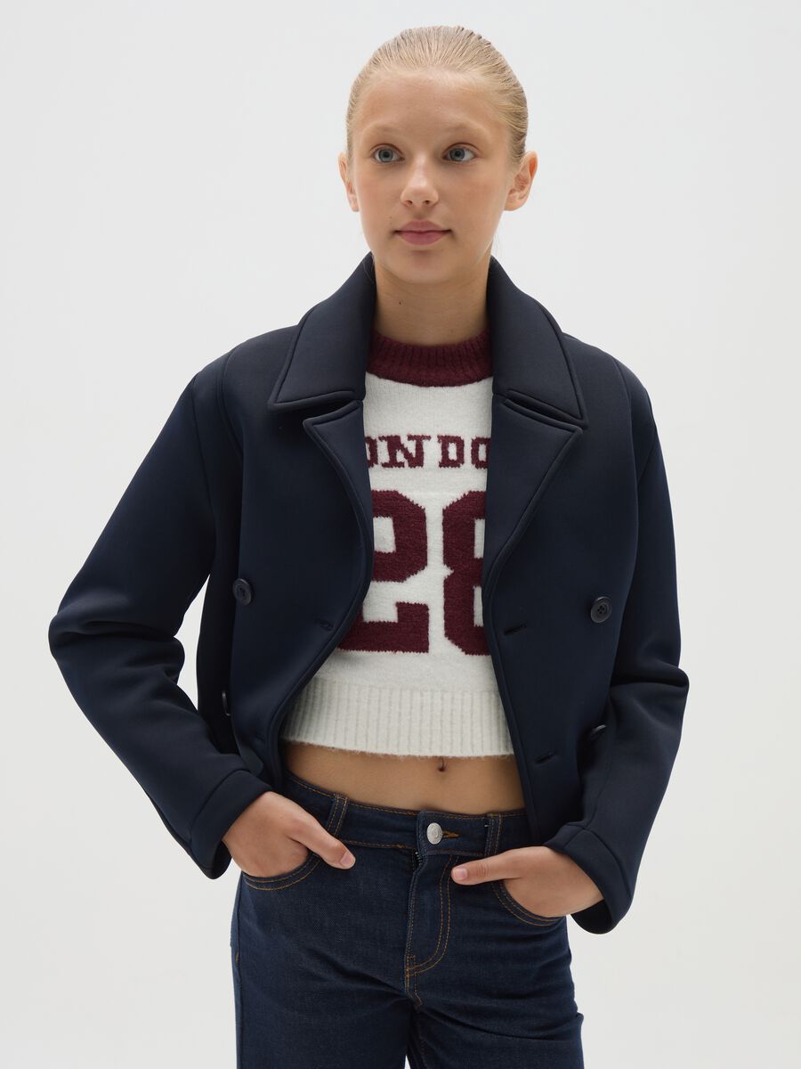 Girls' jacket in blue stretch fabric_0