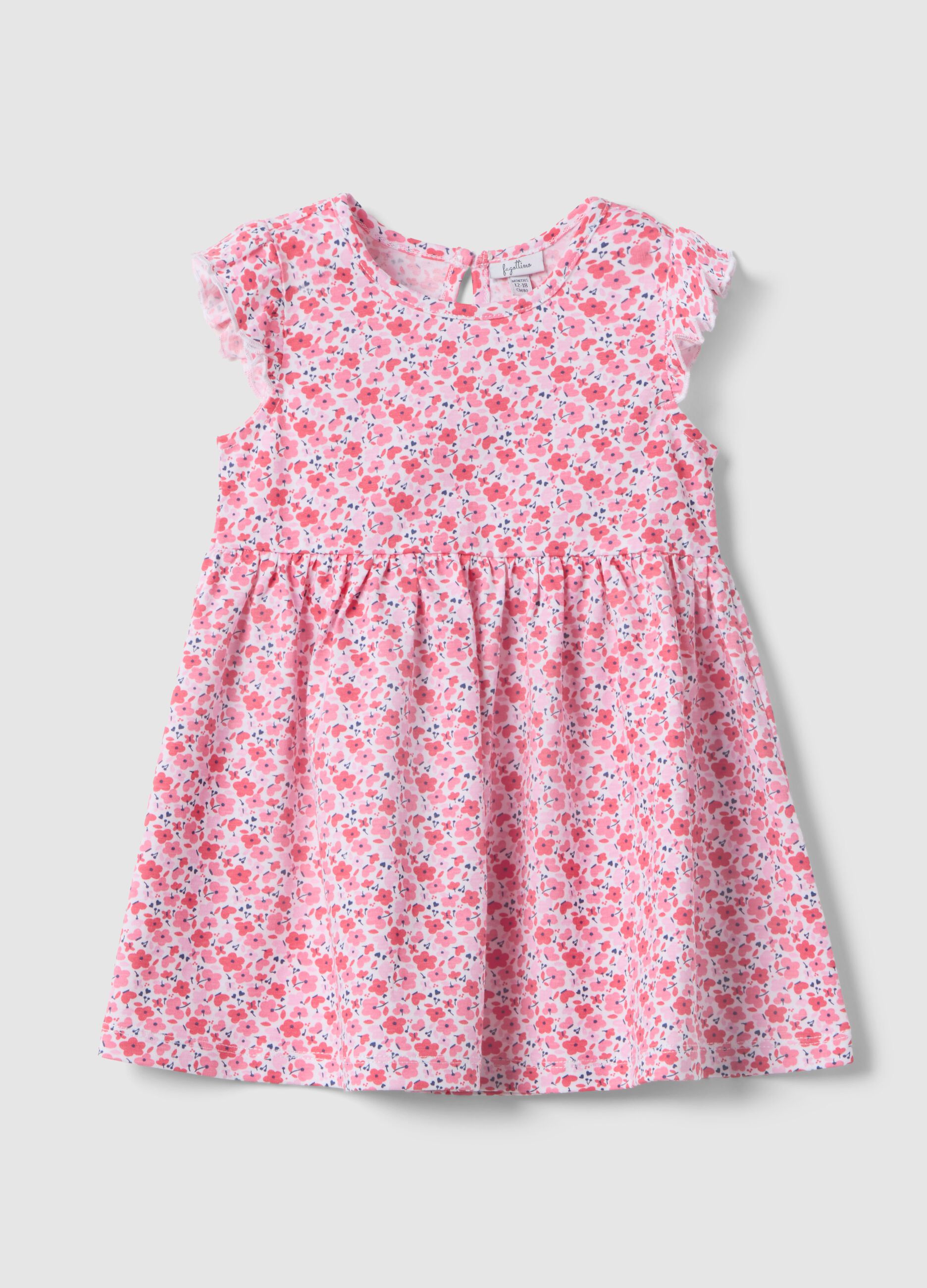 Multi-colour pure cotton regular fit girl's dress with flowers