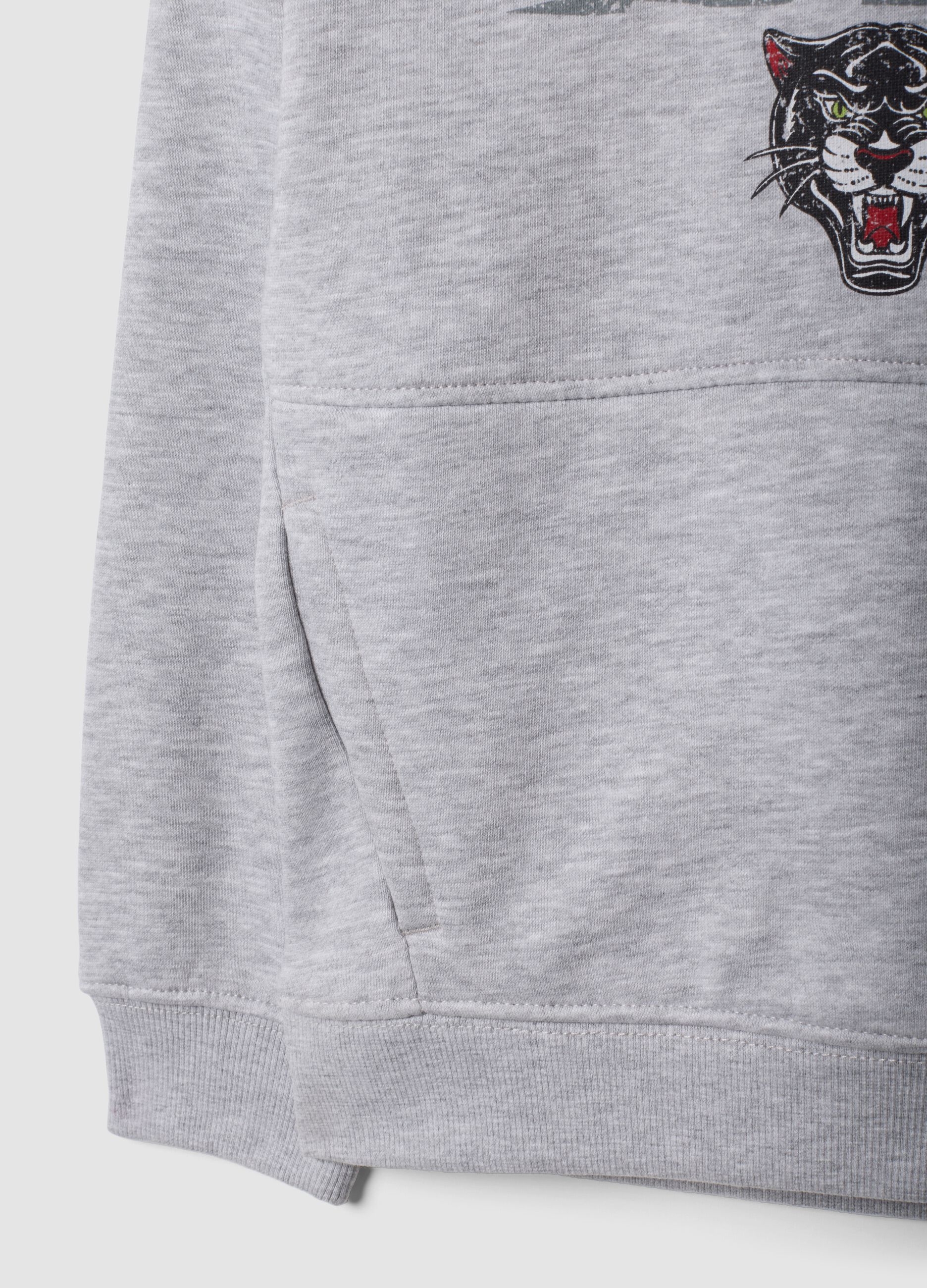 Grey hooded sweatshirt in cotton-viscose blend with print for boys