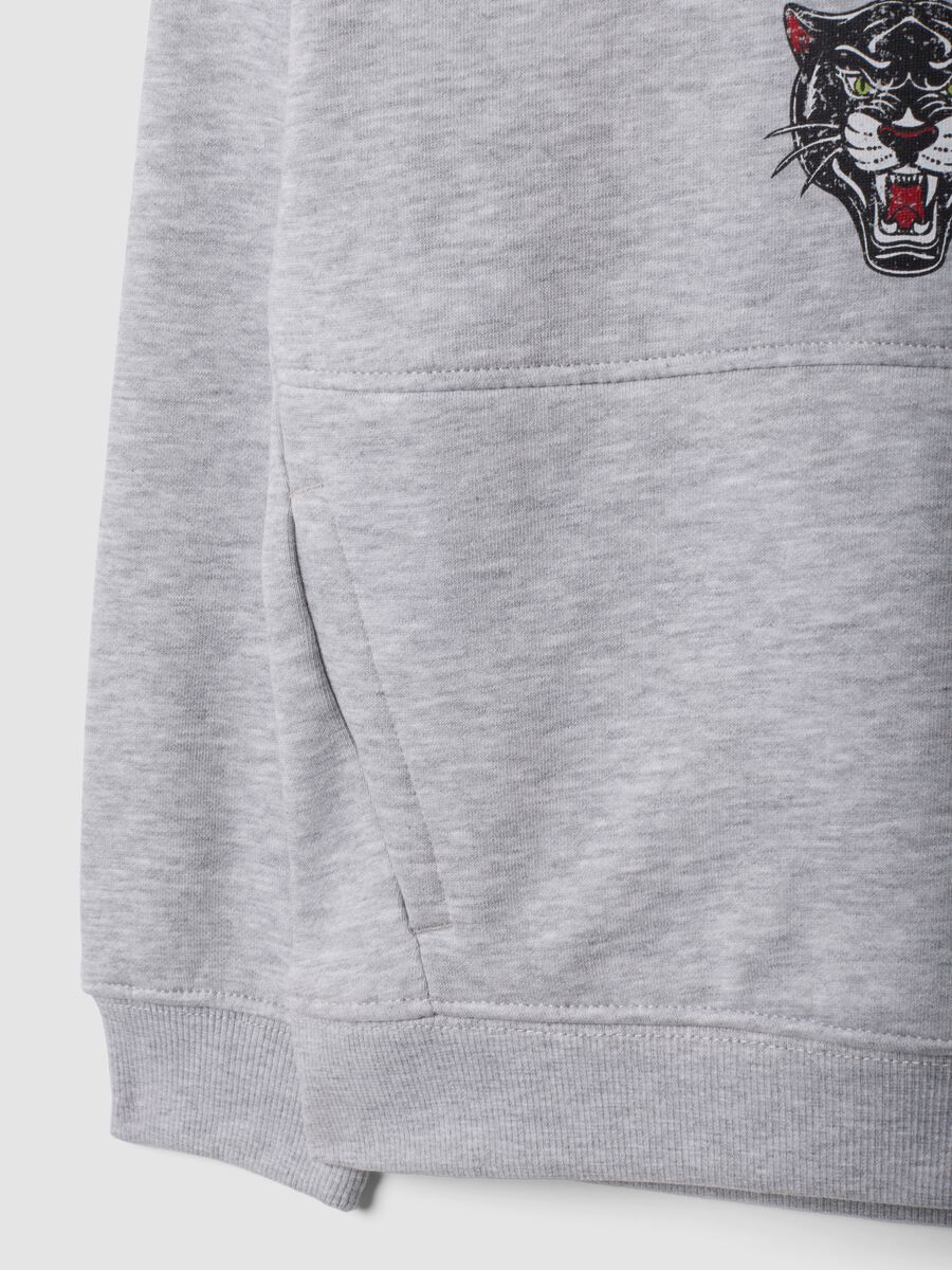 Grey hooded sweatshirt in cotton-viscose blend with print for boys_3