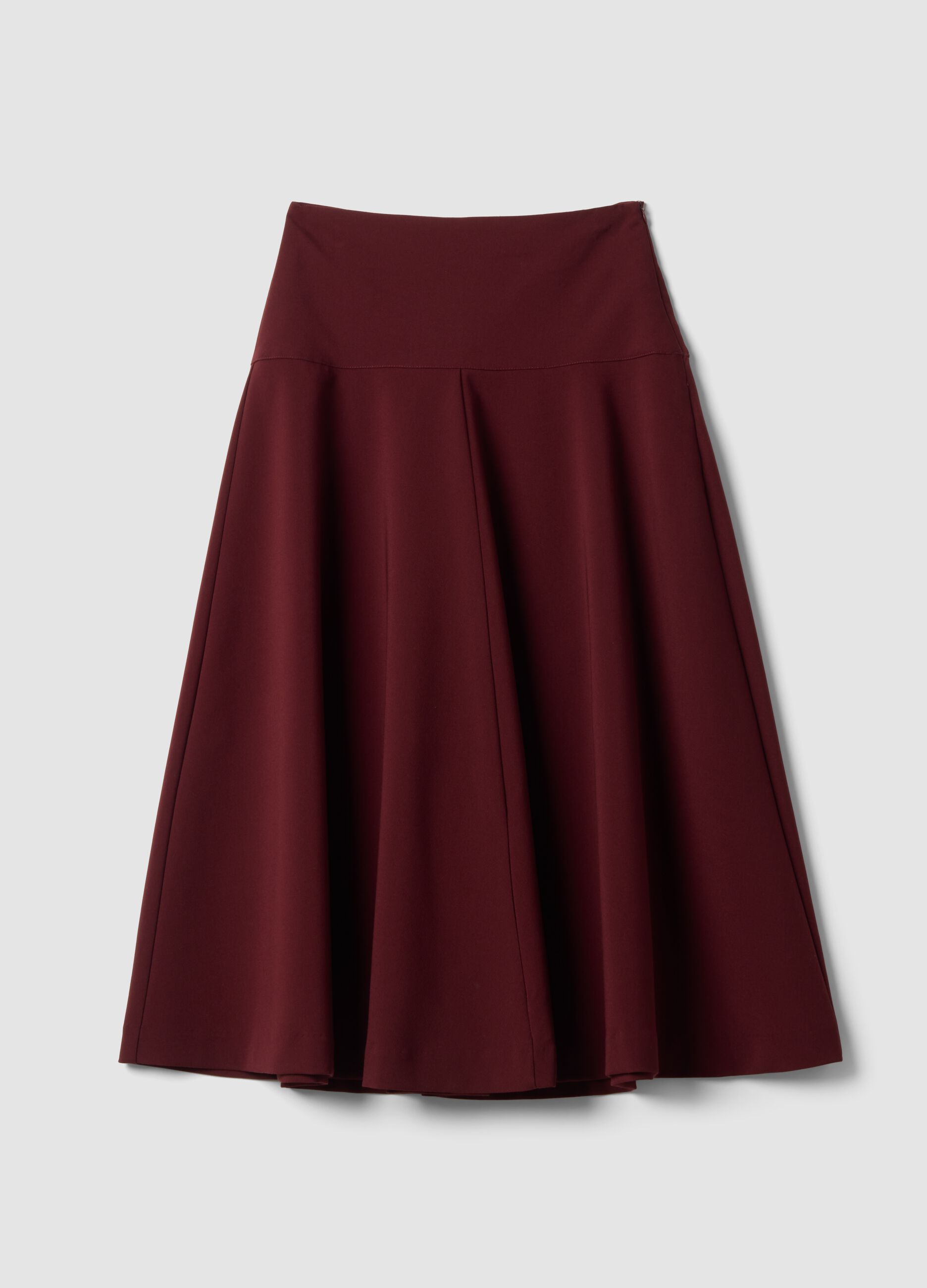 Purple stretch viscose skirt with high waistband and regular waist