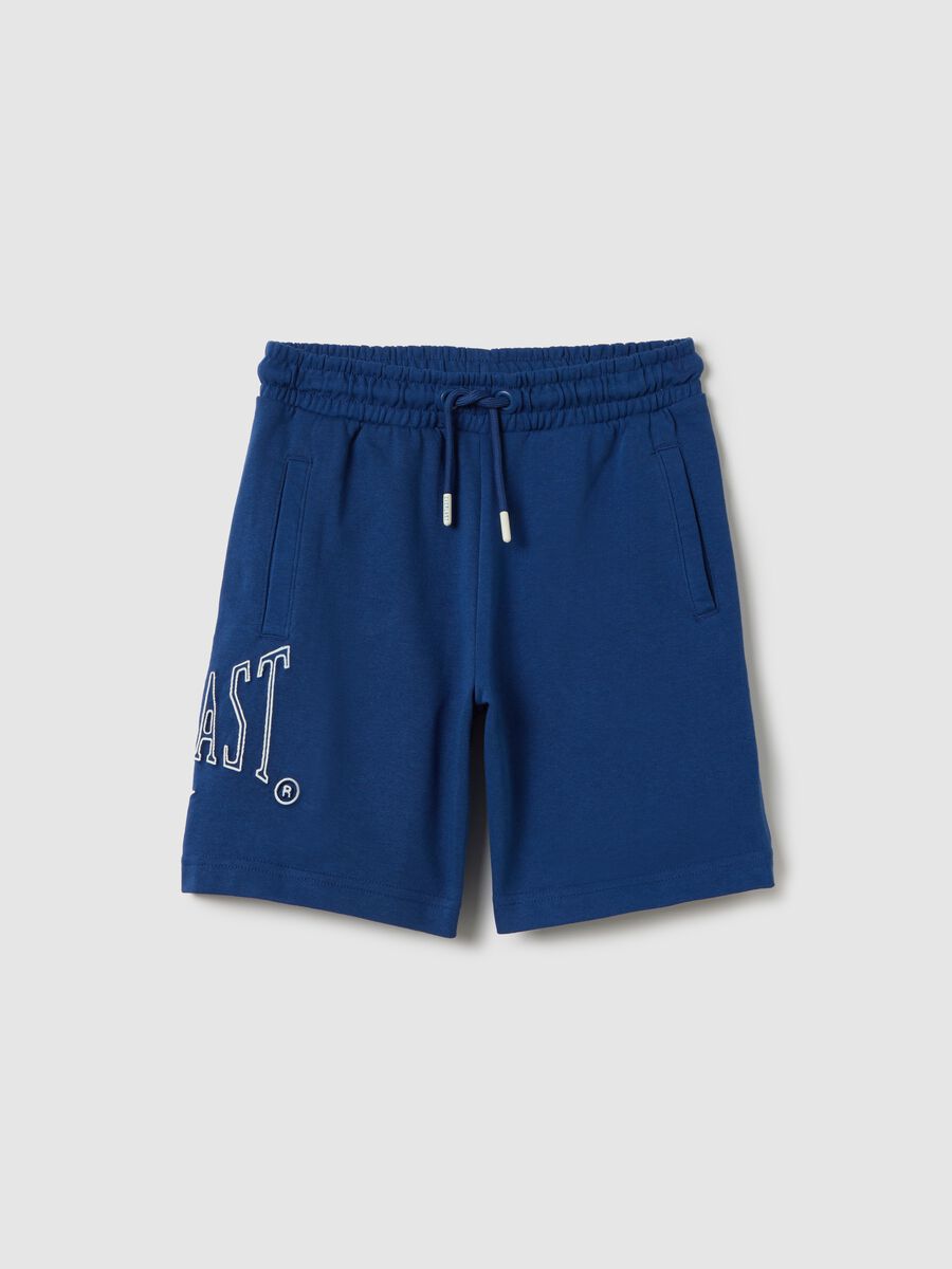 Blue Bermuda joggers with logo print and drawstring_0