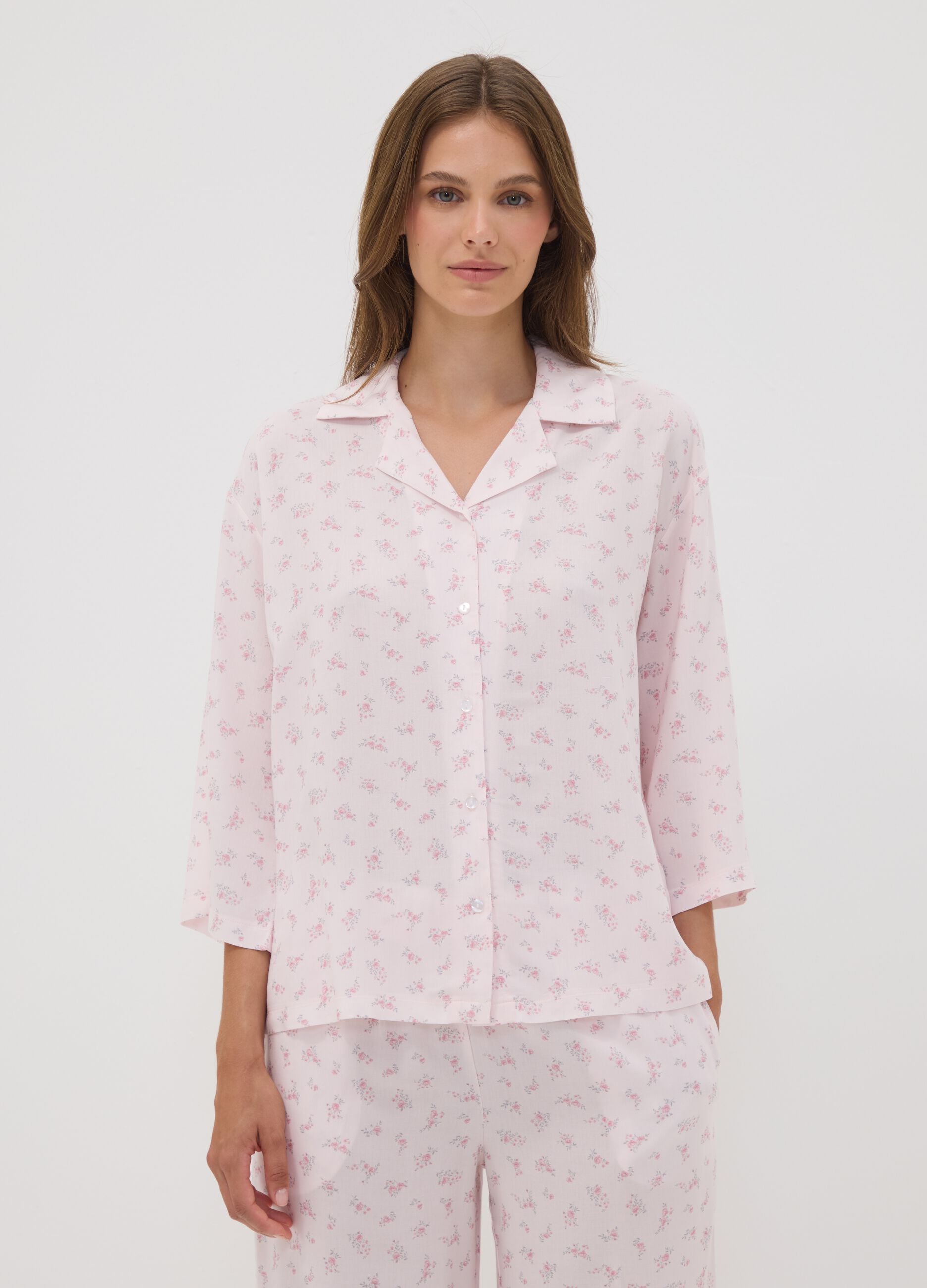 Pink floral pure viscose pyjama T-shirt