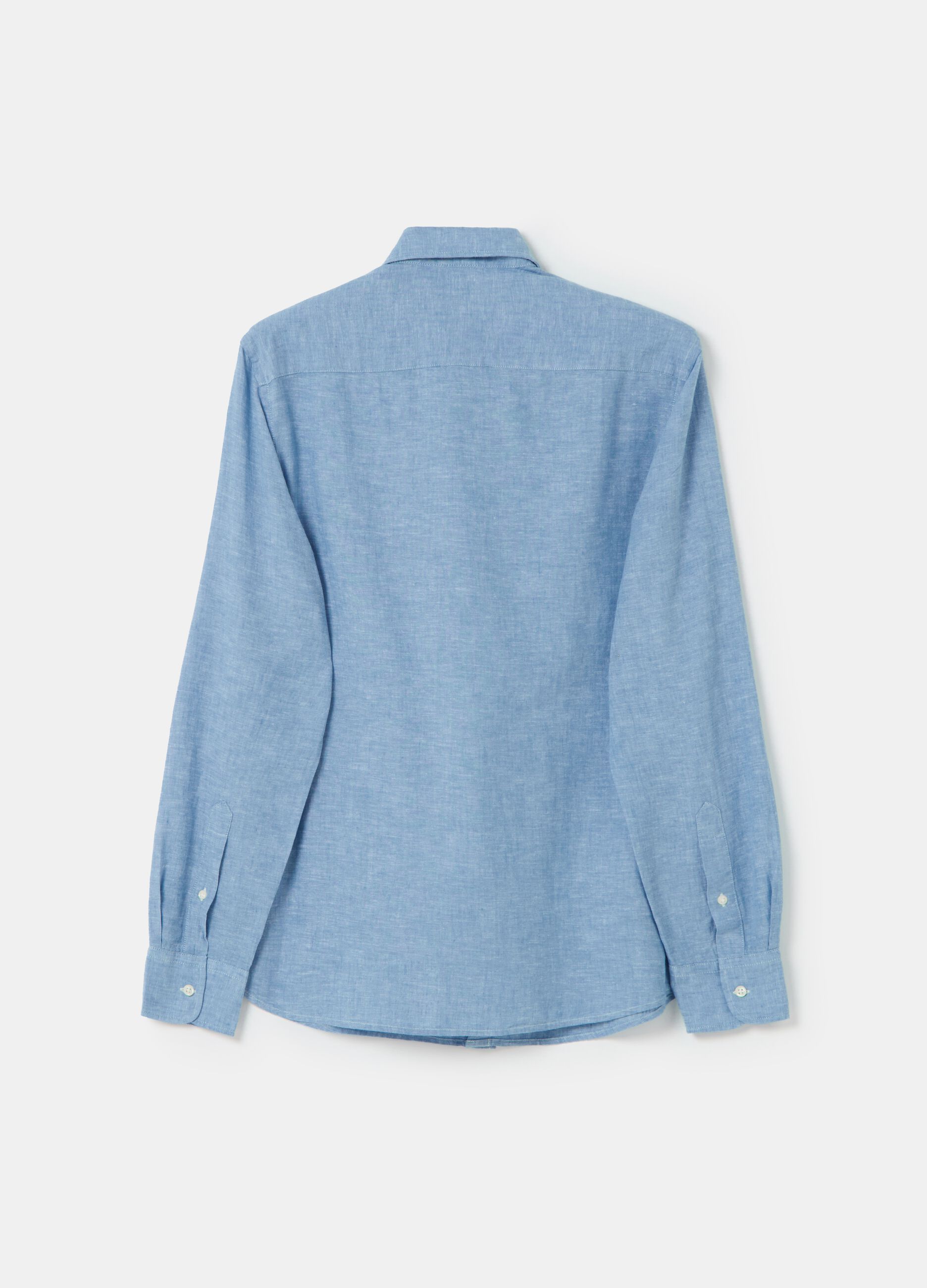 Camicia in lino e cotone chambray