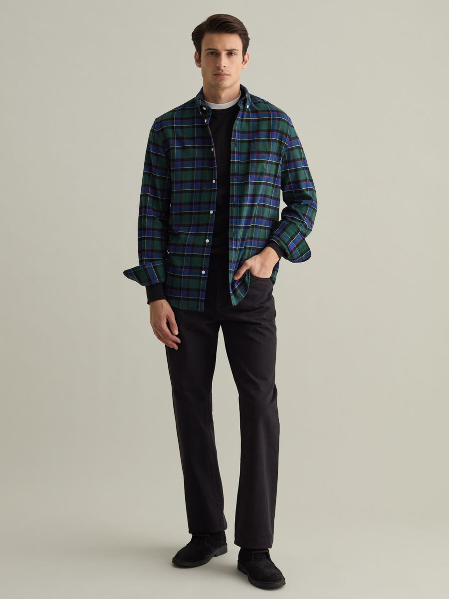 Flannel shirt with check pattern and button-down collar_1
