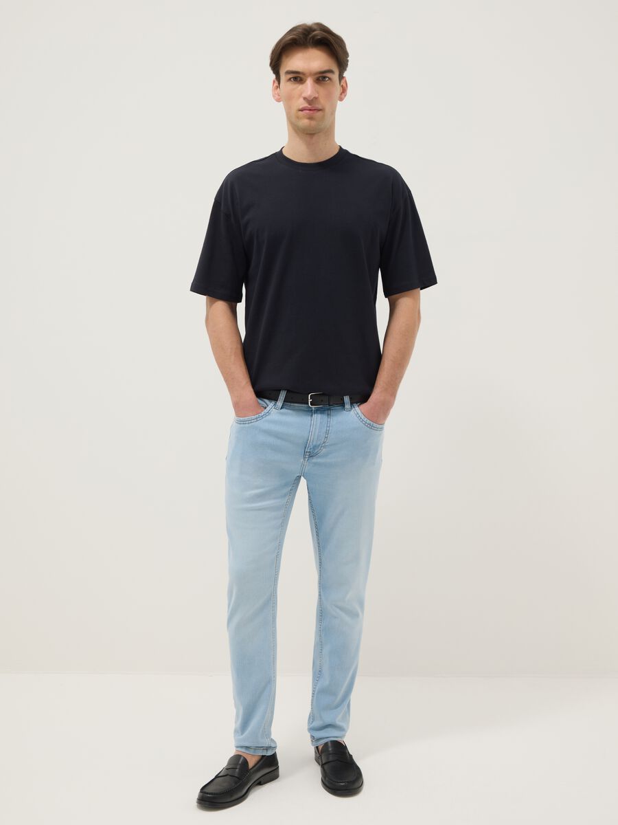 Super skinny light blue cotton blend jeans_0