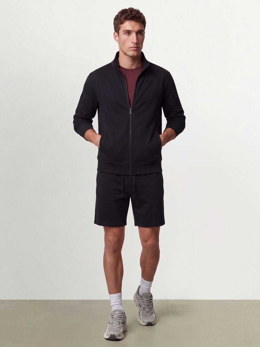 Felpa nera in misto cotone con girocollo e zip regular fit_1