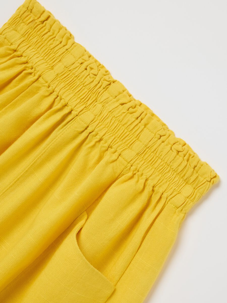 Yellow wide-leg shorts in viscose and linen_2