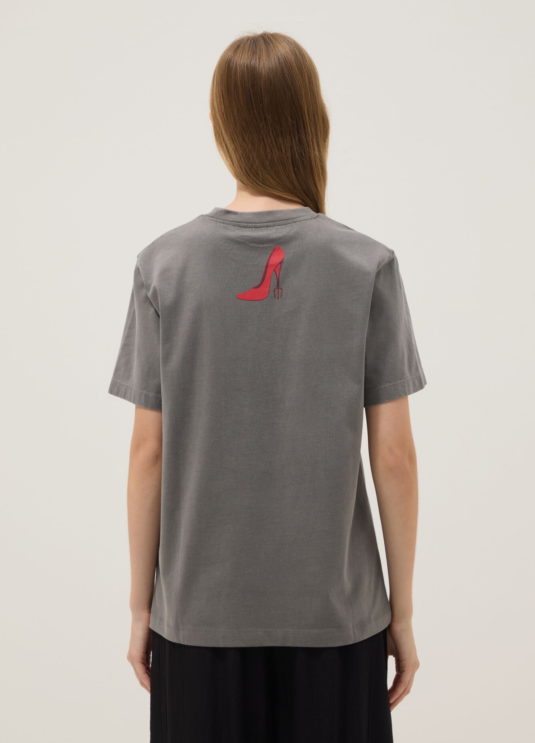 Grey pure cotton T-shirt with &ldquo;The Devil Wears Prada&rdquo; print, oversized fit