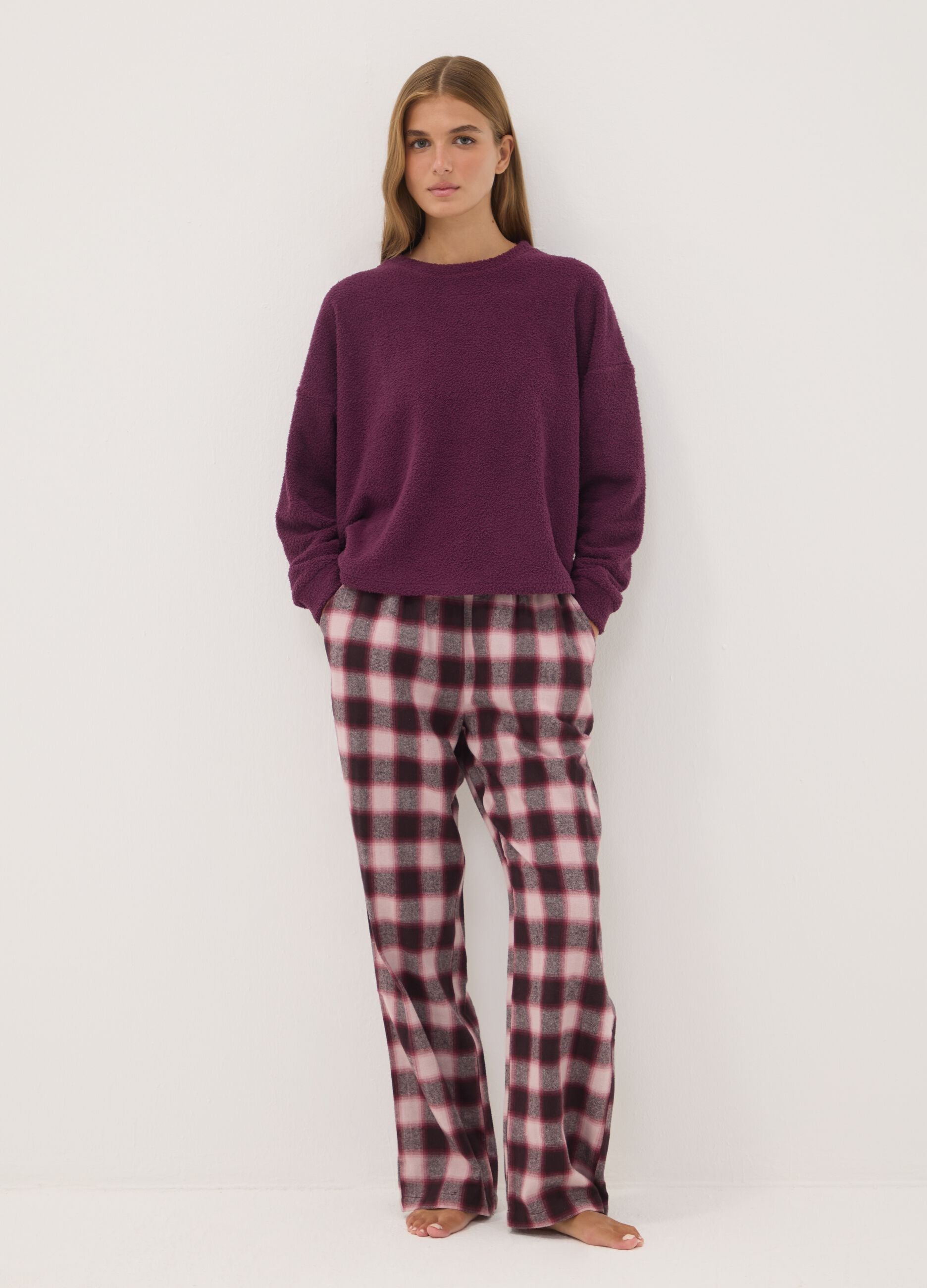 Purple stretch crew-neck pyjamas