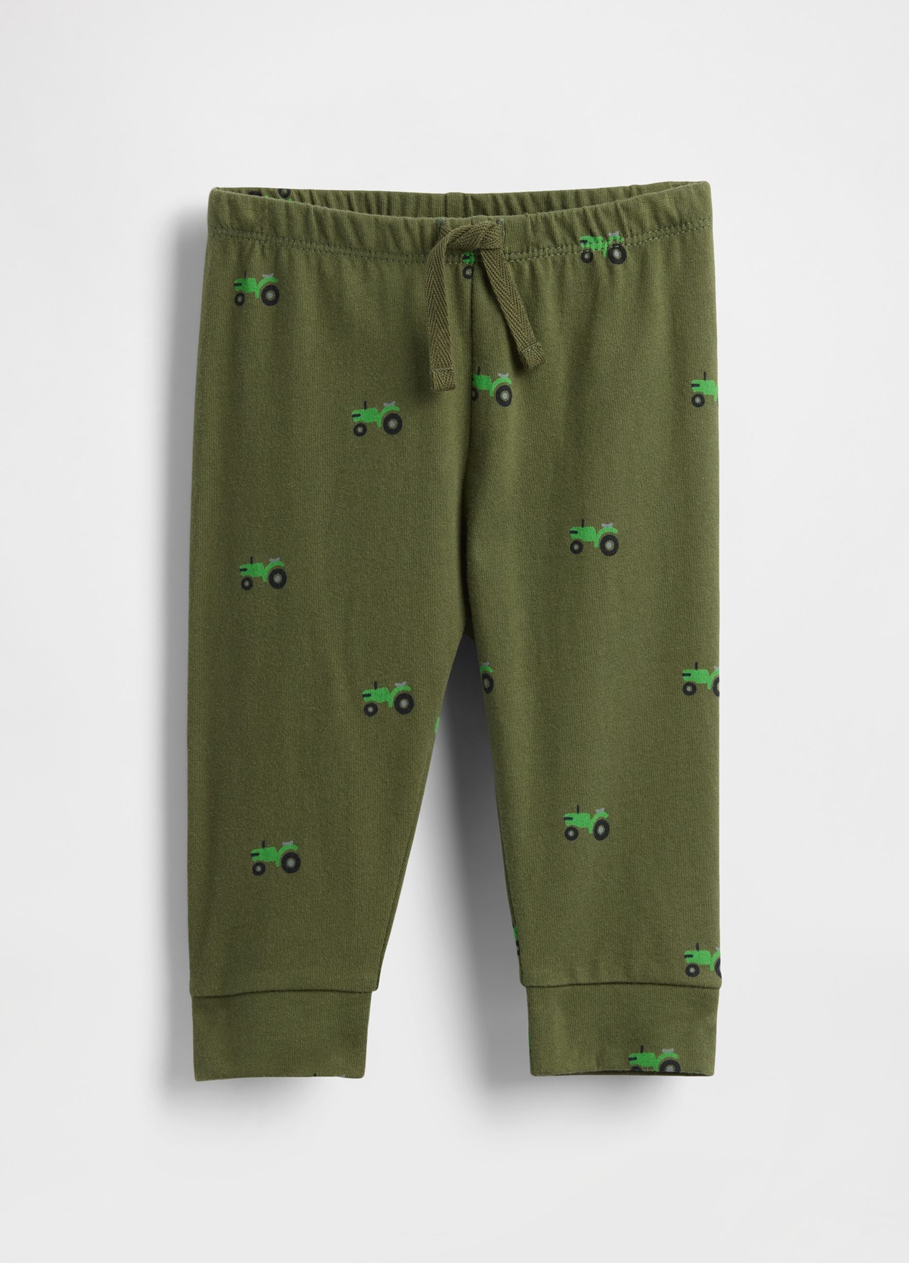 Green cotton trousers with tractor print