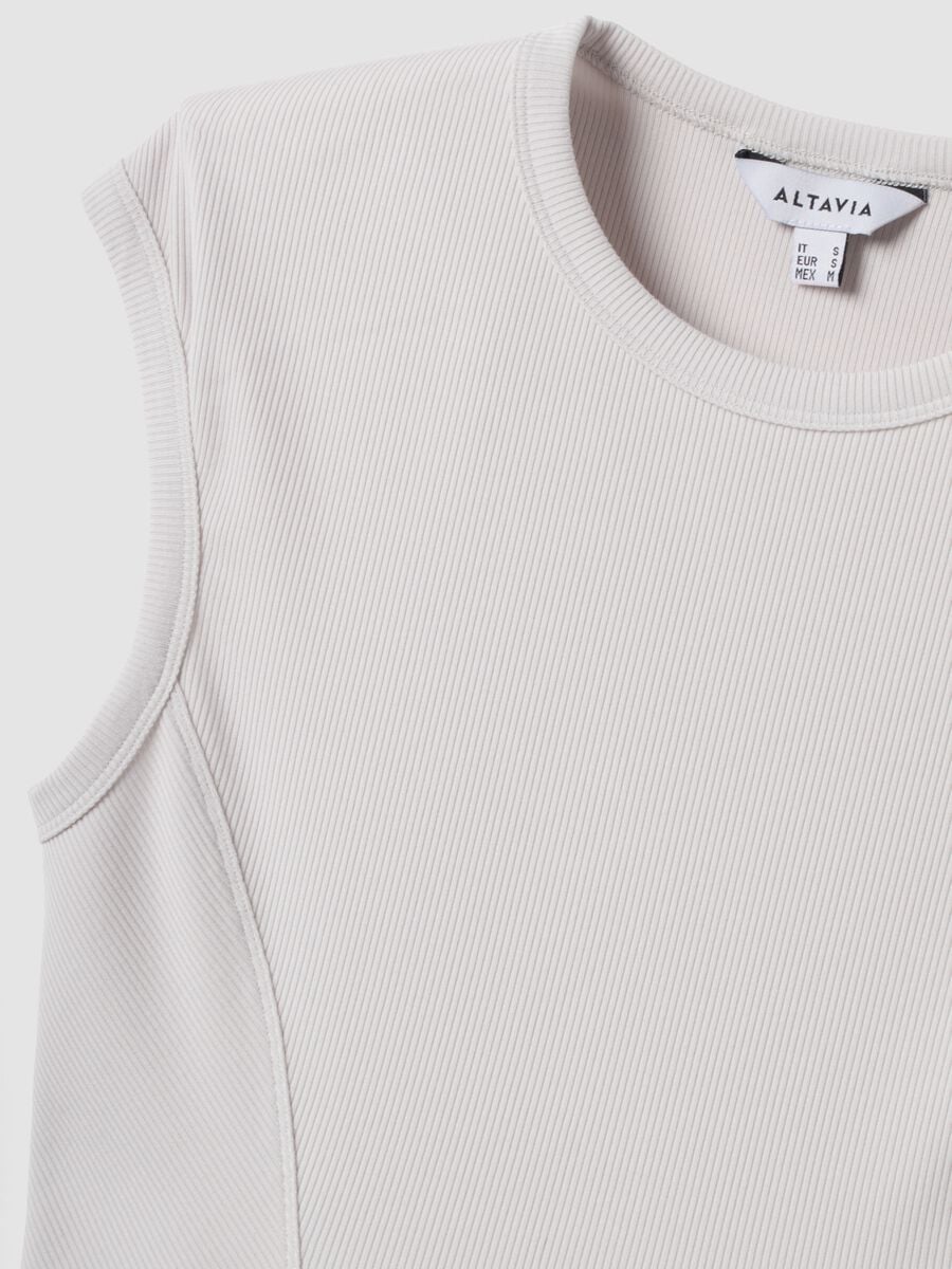 T-shirt bianca in modal elasticizzato a girocollo_7