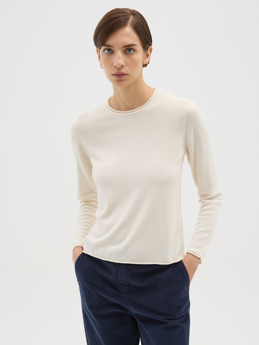 Regular fit white crew neck jumper_0