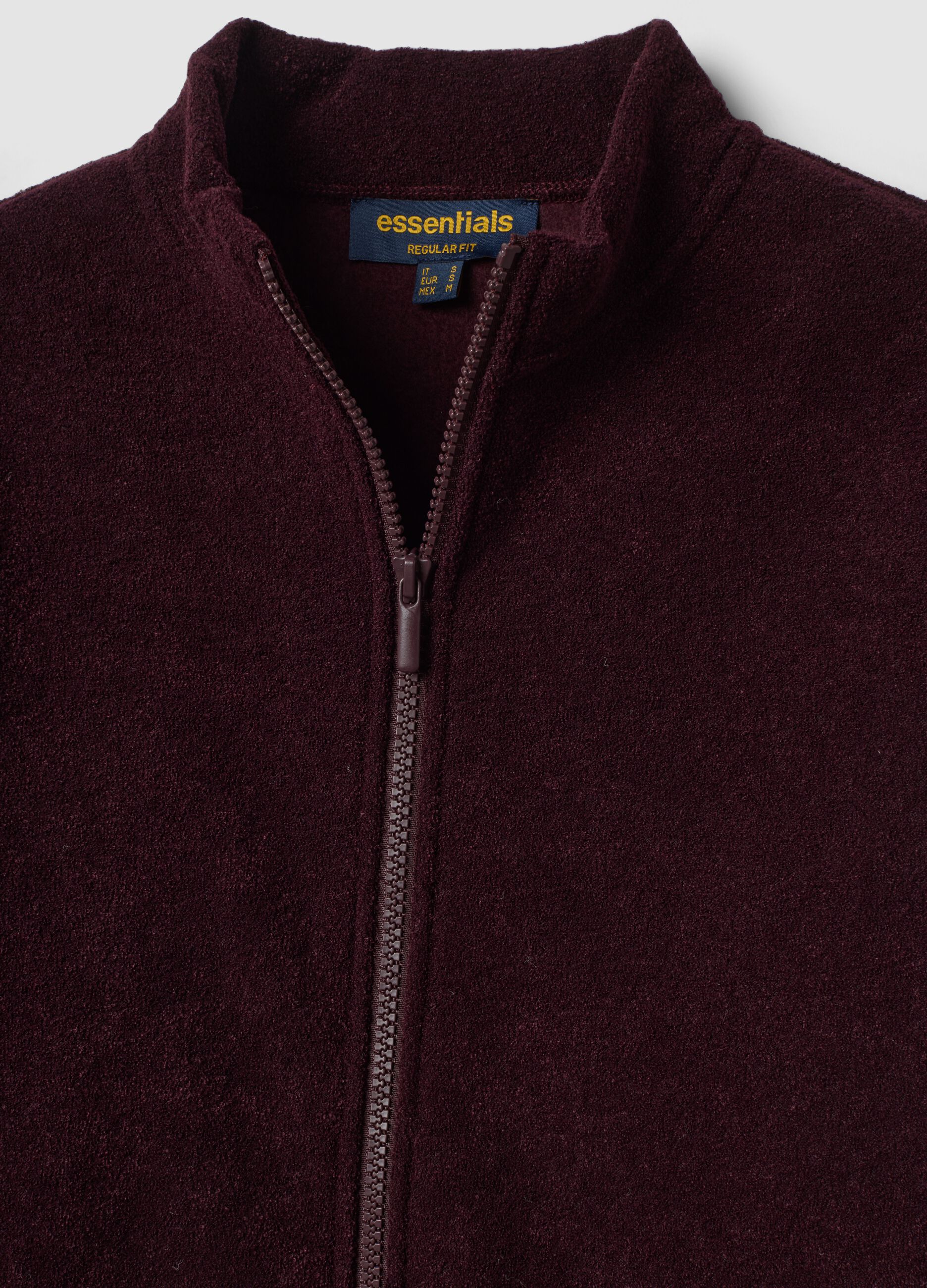 Purple viscose-blend fleece sweatshirt with crew neck and zip, regular fit