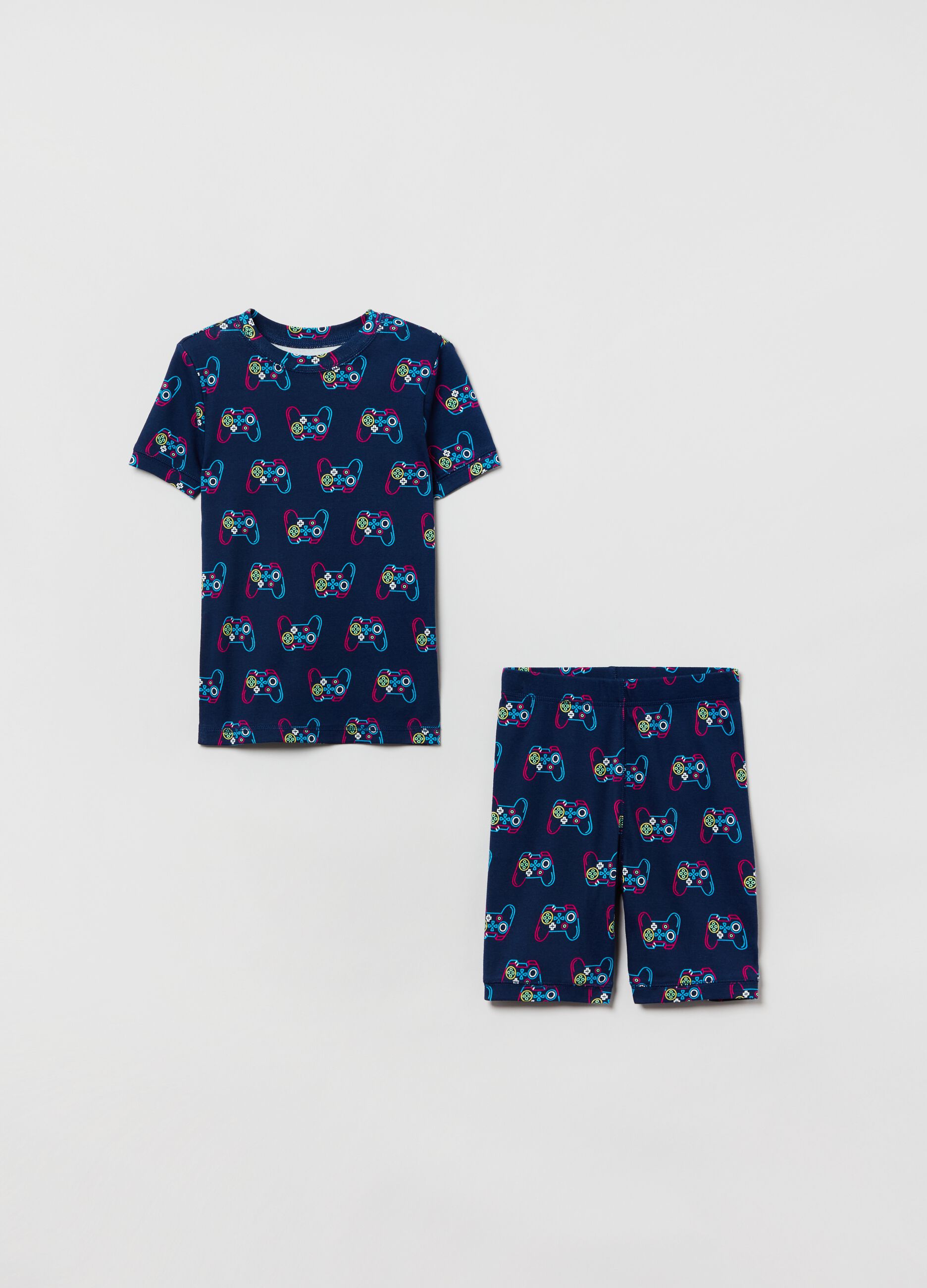 Short pyjamas in organic cotton with joystick print