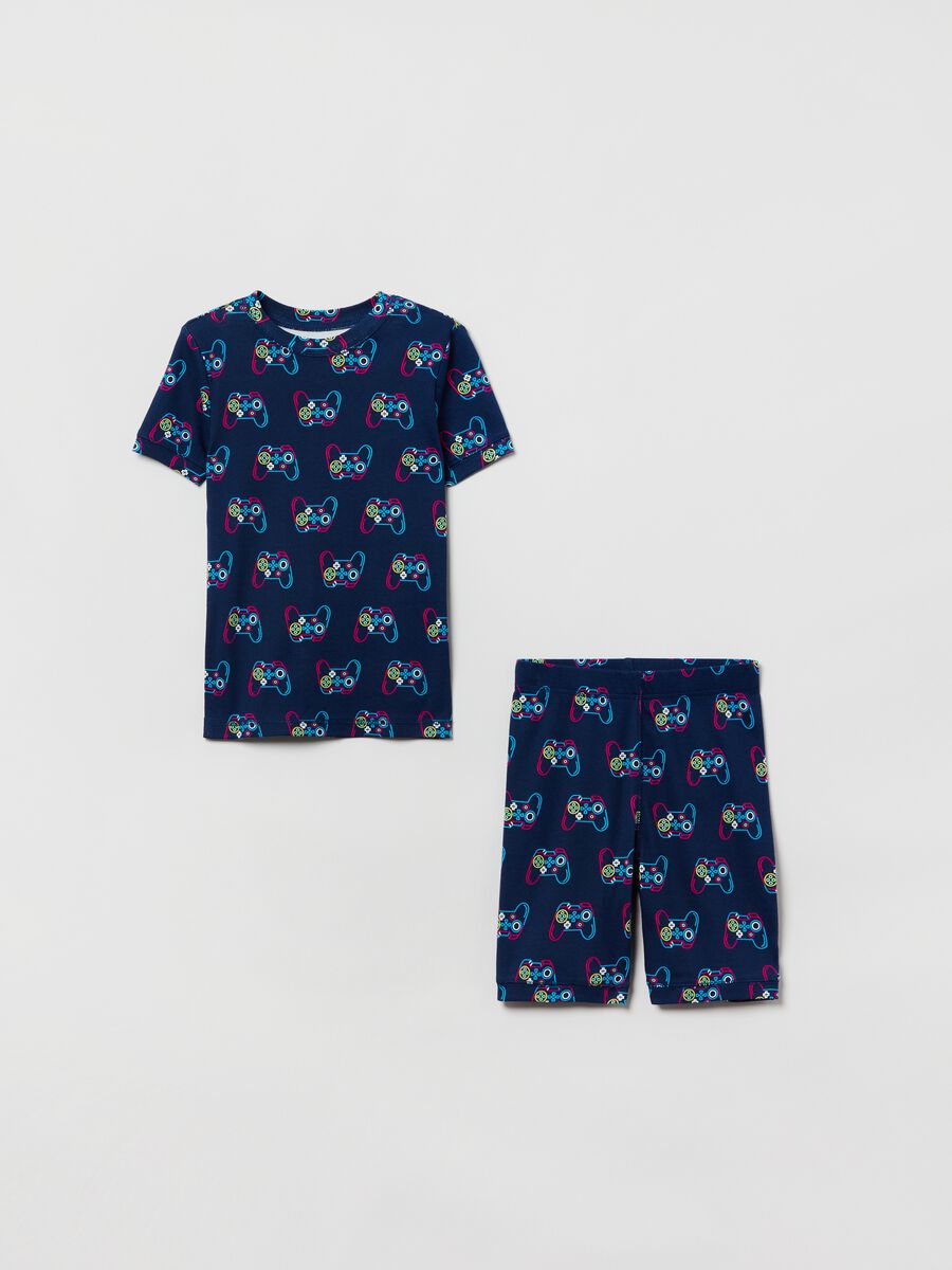 Short pyjamas in organic cotton with joystick print_0