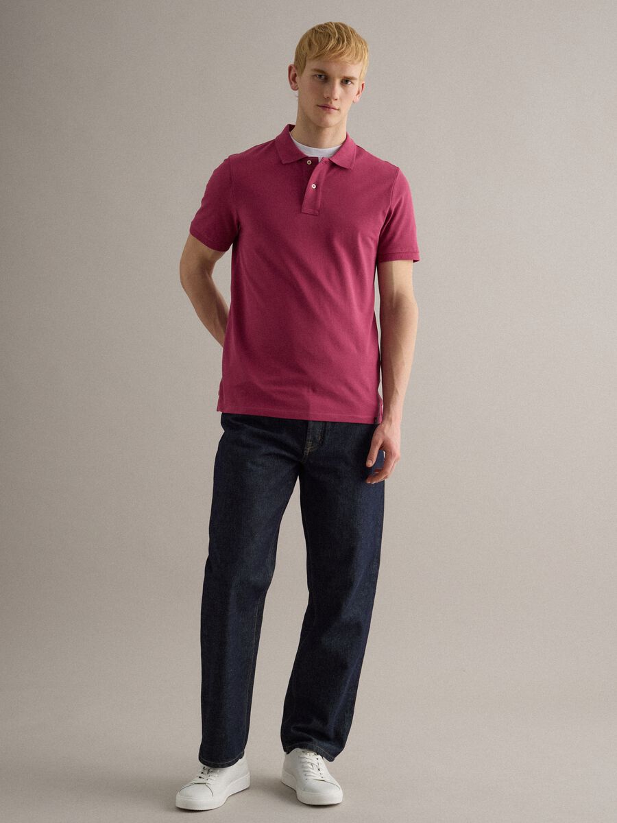 Short-sleeved pure cotton pink polo shirt regular fit_1