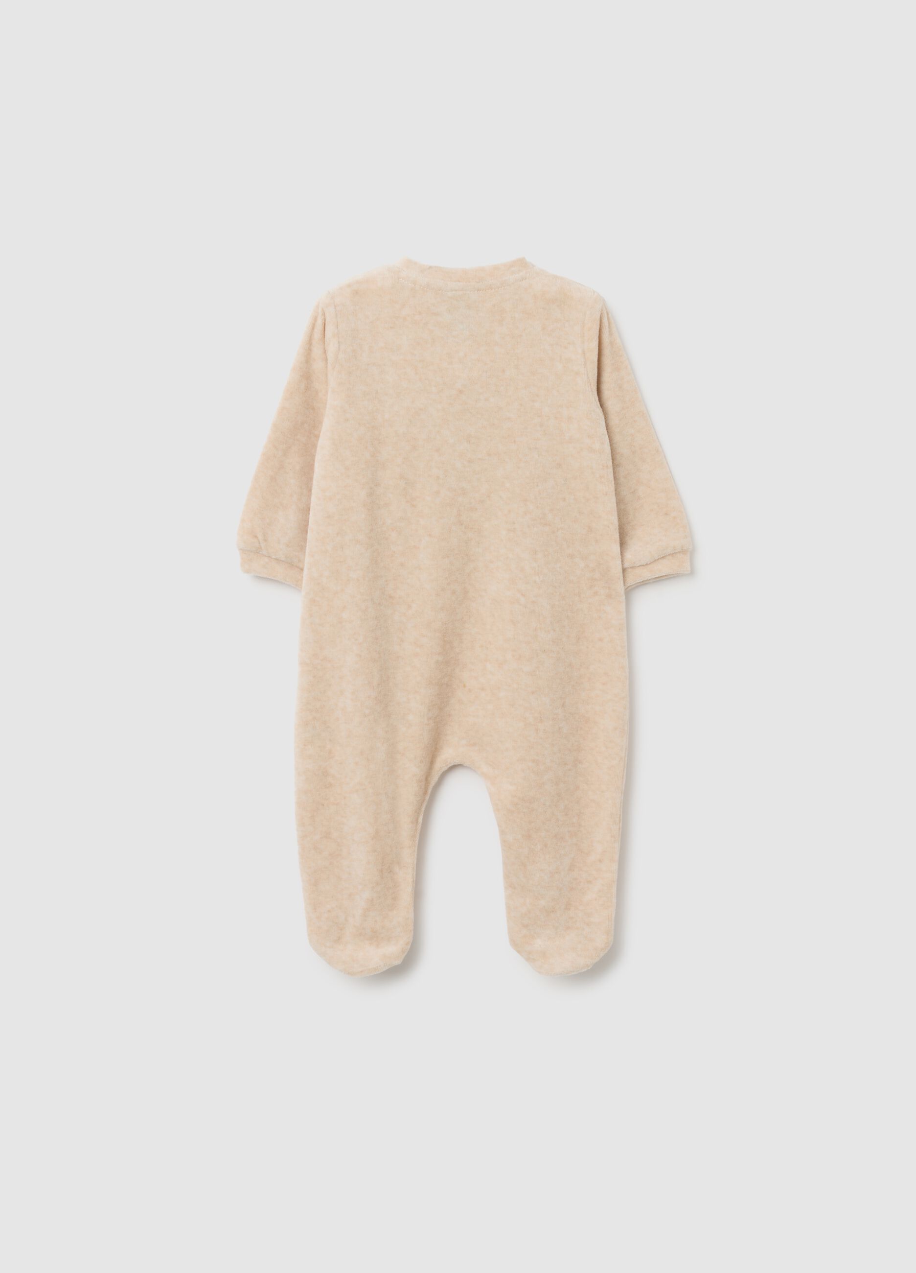 Beige Cotton Blend Baby Romper with Snap Closure