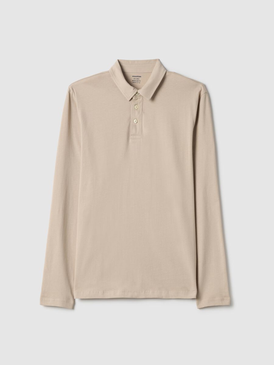 Beige long-sleeve pure cotton polo regular fit_4