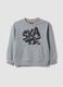 Grey oversized pure cotton hoodie with print and kangaroo pocket for boys_0