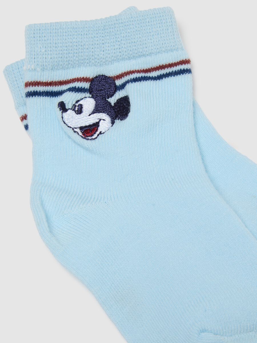 Newborn Multicolour Cotton Blend Socks Twin Pack with Mickey Embroidery_2