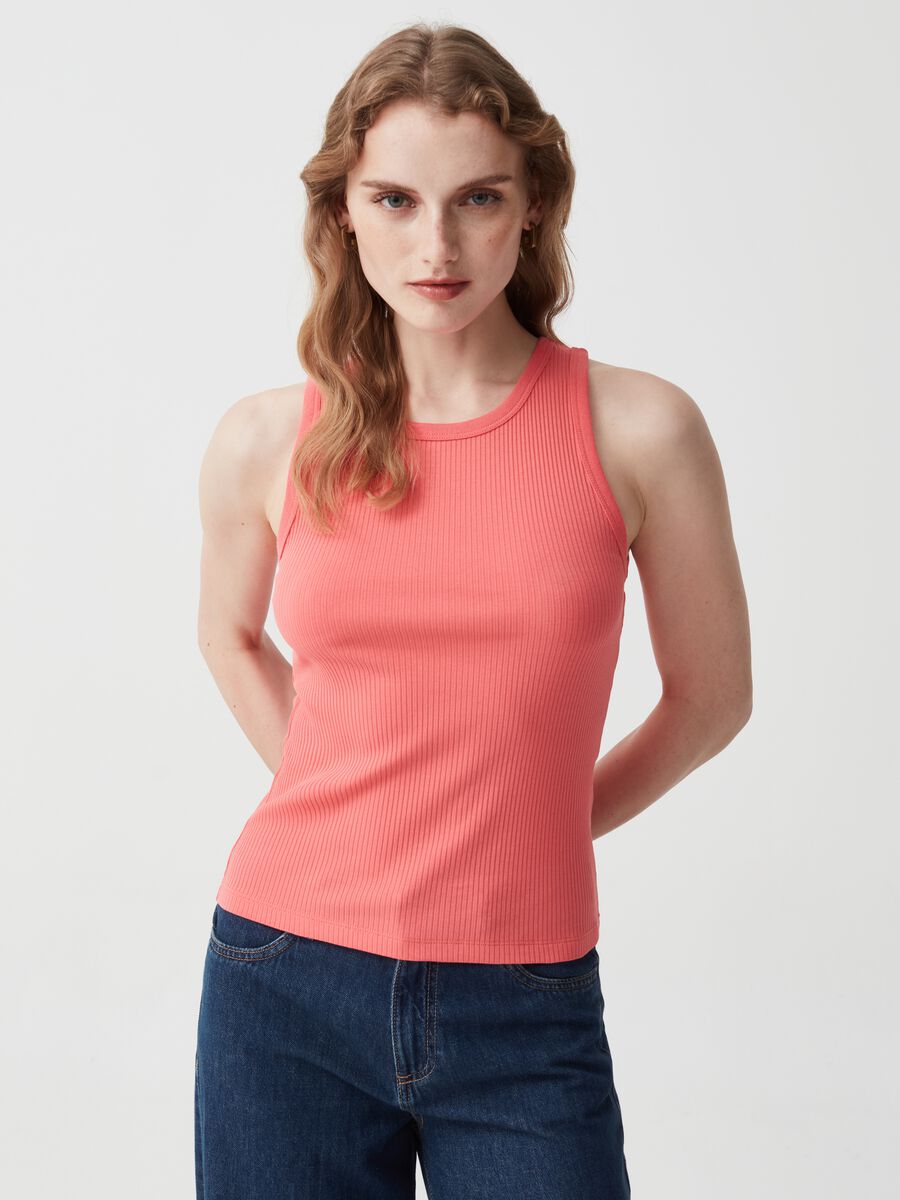 Essential tank top with narrow ribbing_0