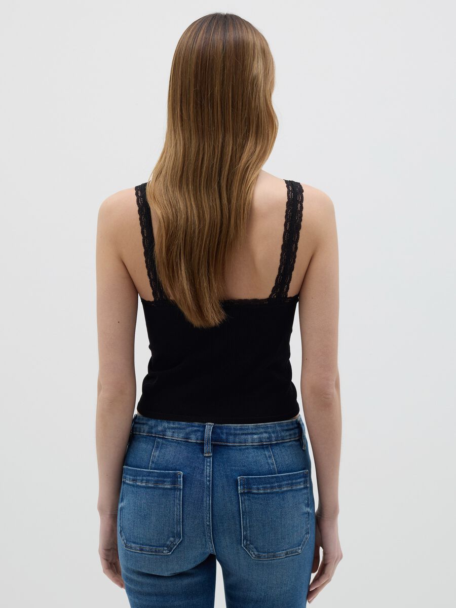 Ribbed black tank top with lace_3