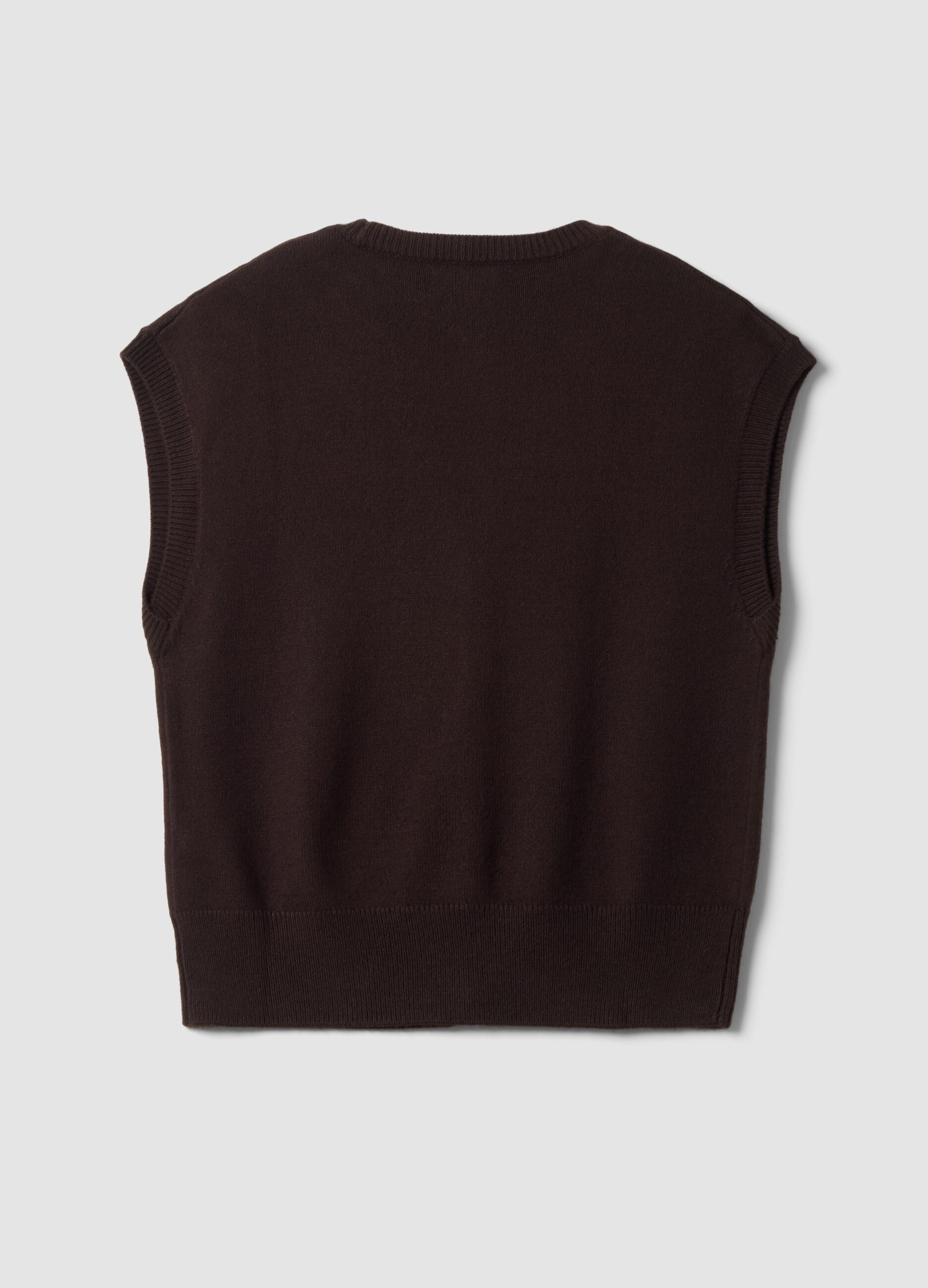 Gilet marrone con scollo profondo a V e bottoni over fit